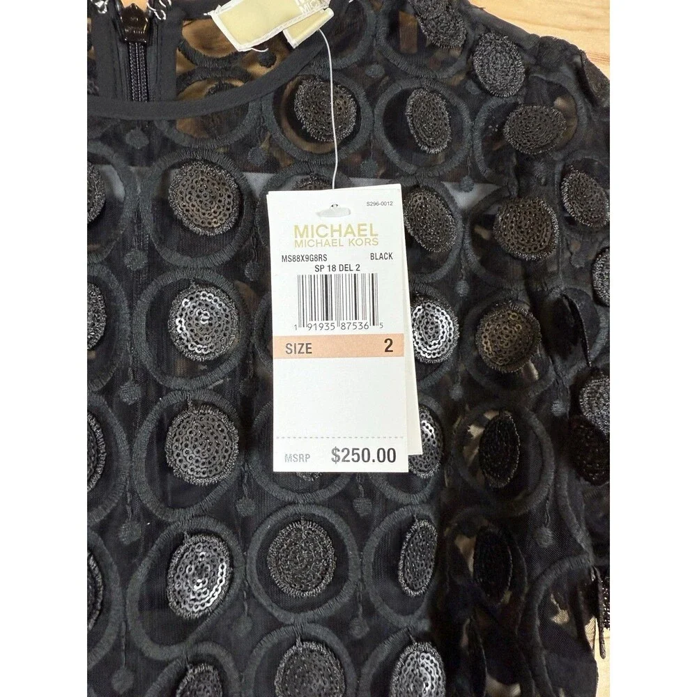 Michael Kors Women's Textured Circle Mesh Dress Size 2 dot appliqué design NWT! - Picture 5 of 7